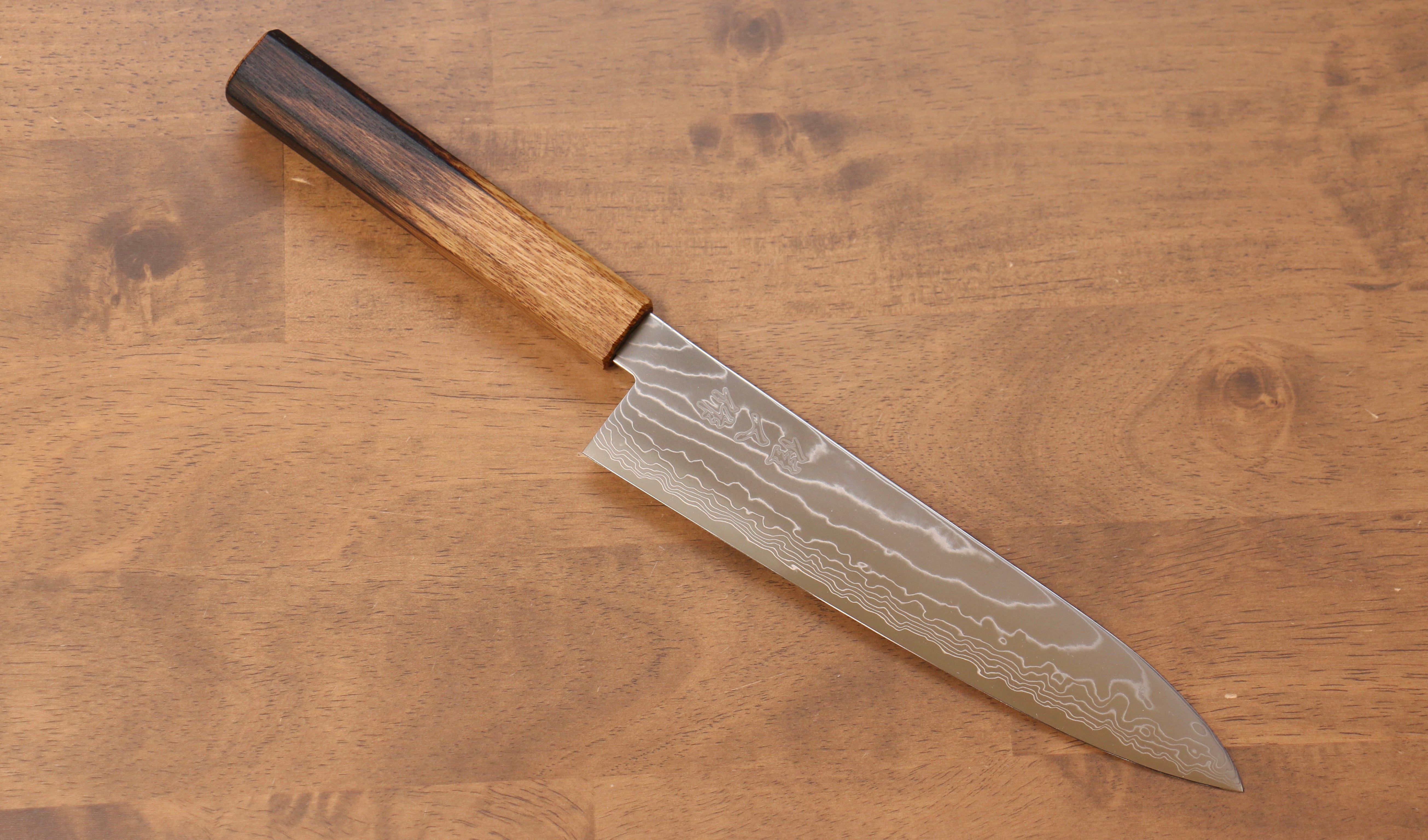 Kajin Cobalt Special Steel Damascus Gyuto 210mm Burnt Oak (Mehakkaku) Handle - Japanny - Best Japanese Knife