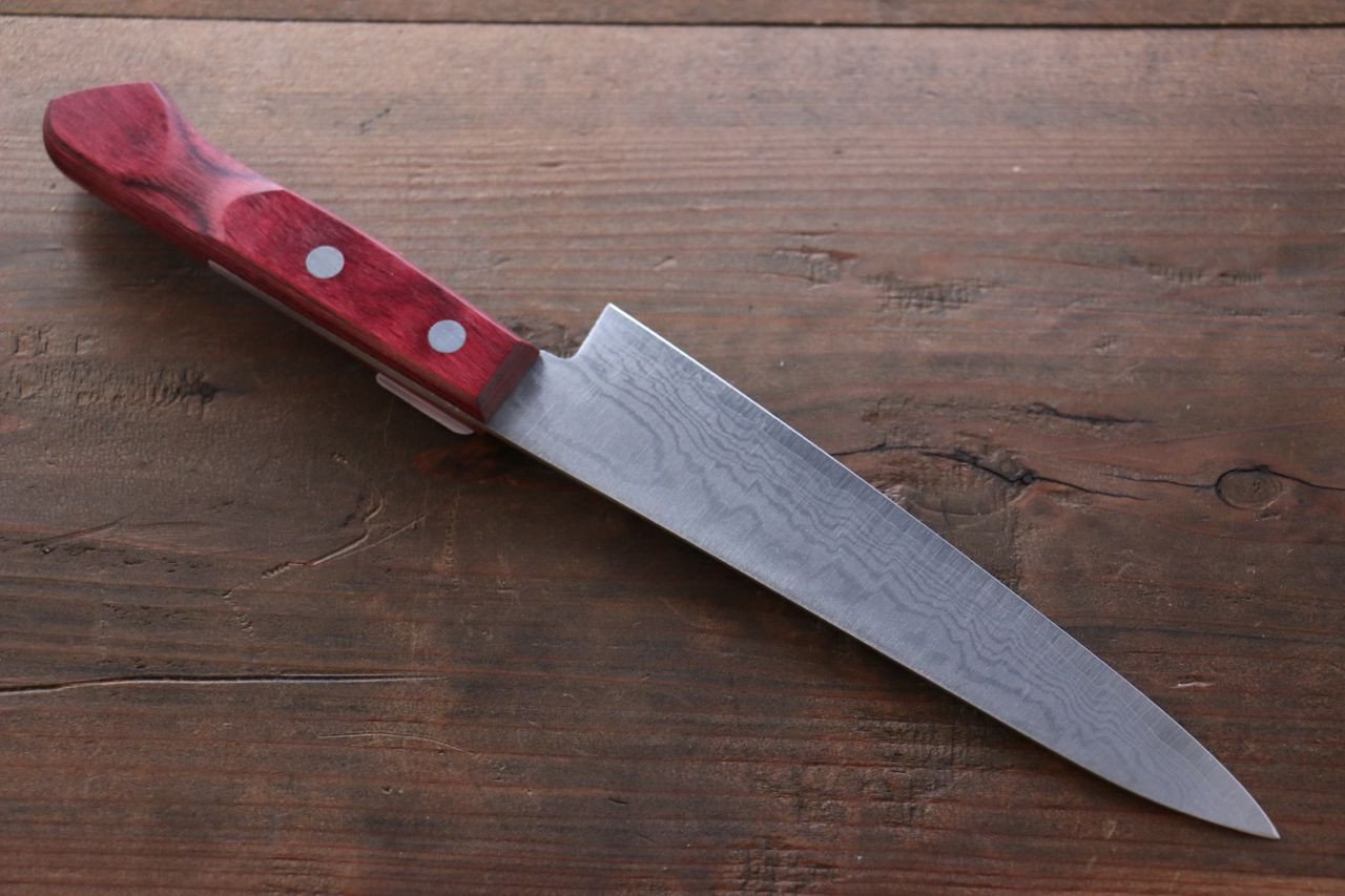 Shigeki Tanaka VG10 17 Layer Damascus Petty-Utility 150mm Red Pakka wood Handle - Japanny - Best Japanese Knife