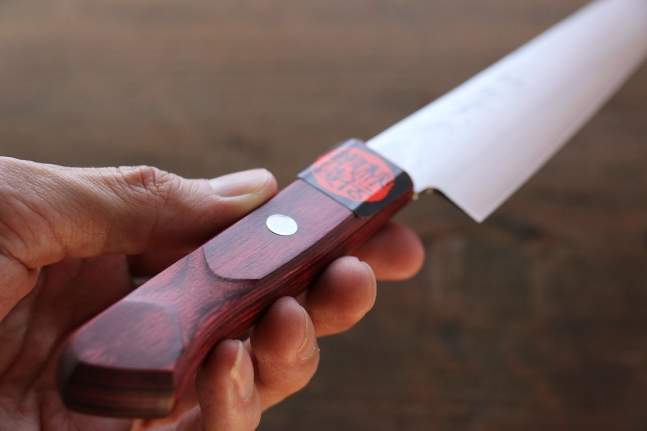 Shigeki Tanaka VG10 17 Layer Damascus Petty-Utility 150mm Red Pakka wood Handle - Japanny - Best Japanese Knife