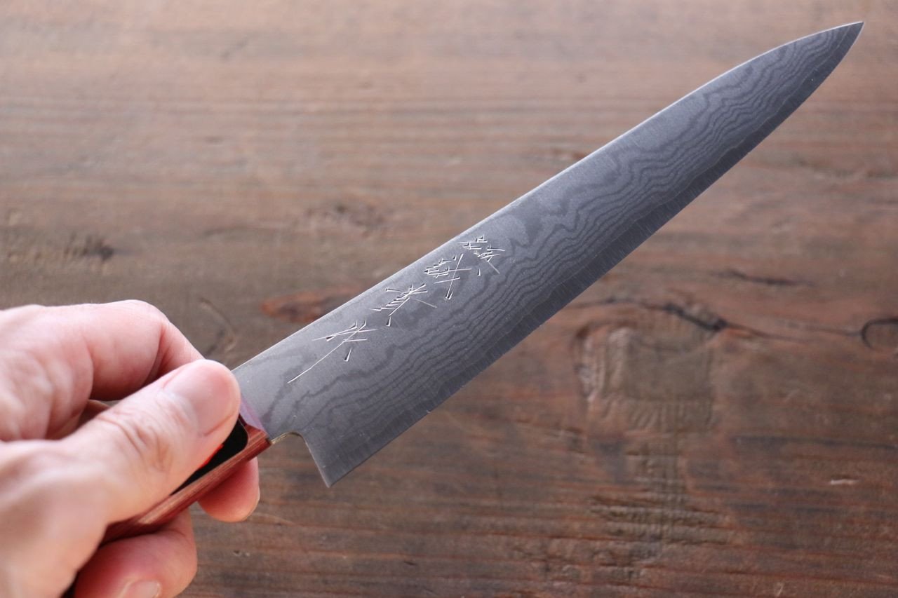 Shigeki Tanaka VG10 17 Layer Damascus Petty-Utility 150mm Red Pakka wood Handle - Japanny - Best Japanese Knife