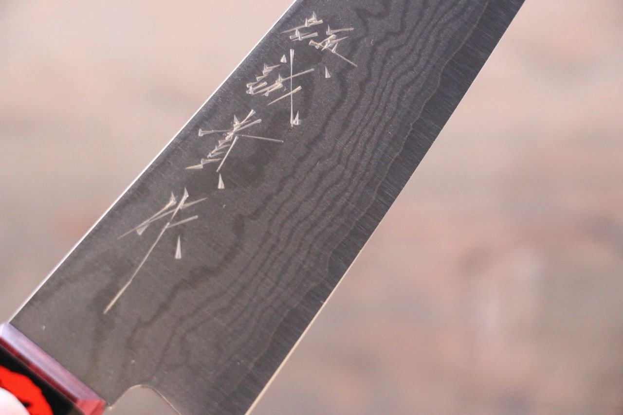 Shigeki Tanaka VG10 17 Layer Damascus Petty-Utility 150mm Red Pakka wood Handle - Japanny - Best Japanese Knife