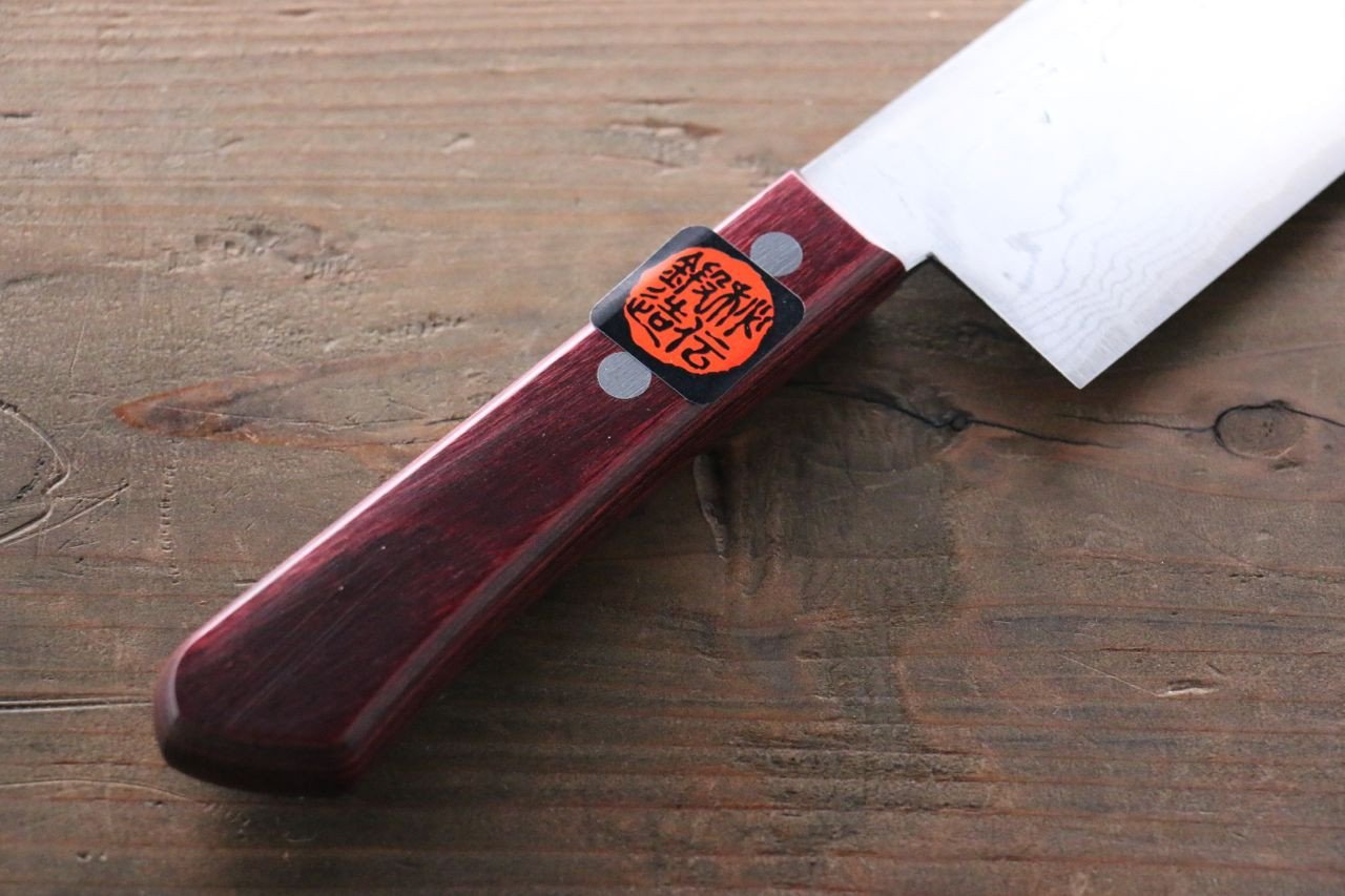 Shigeki Tanaka VG10 17 Layer Damascus Nakiri 160mm Red Pakka wood Handle - Japanny - Best Japanese Knife