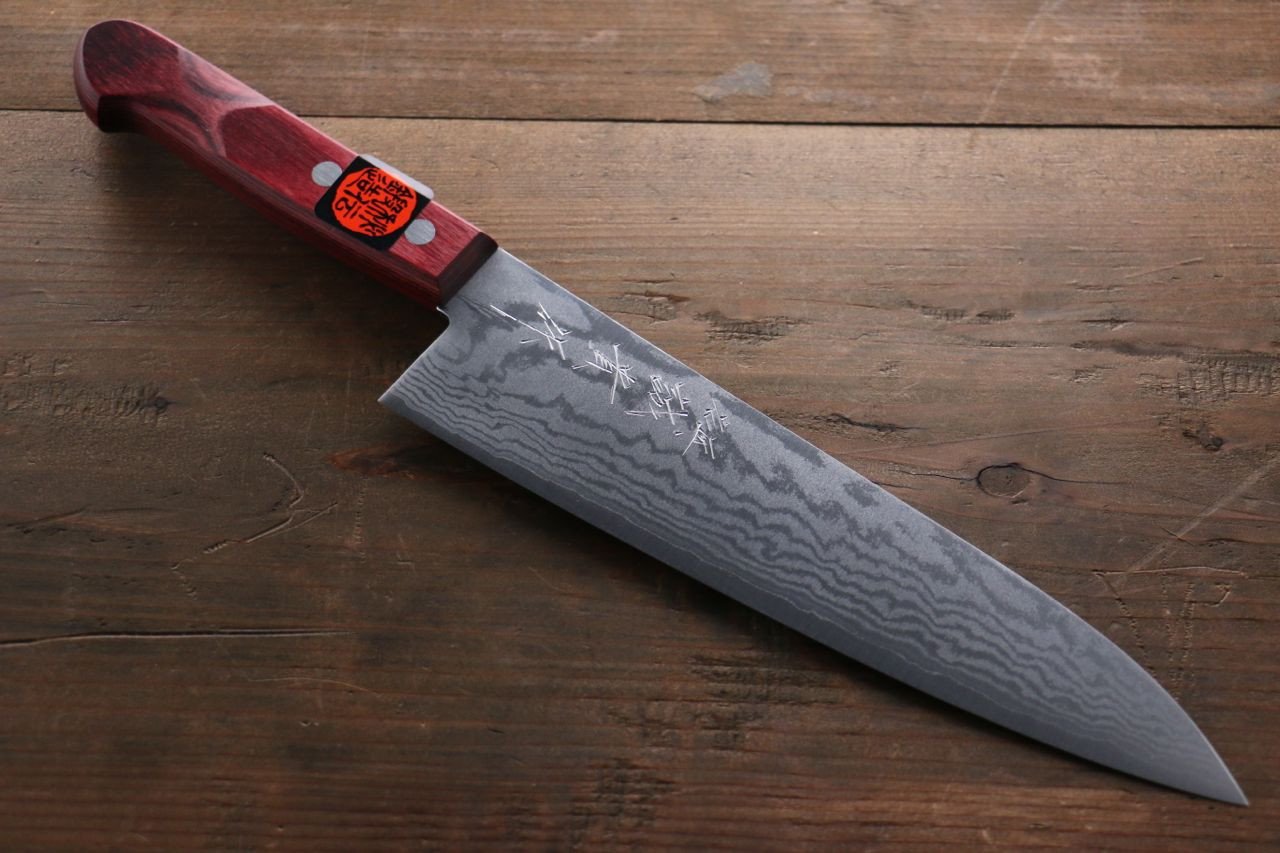 Shigeki Tanaka VG10 17 Layer Damascus Gyuto 180mm Red Pakka wood Handle - Japanny - Best Japanese Knife