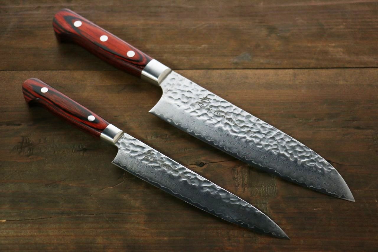 Sakai Takayuki 33 Layer Damascus Santoku 180mm & Petty 150mm Japanese Knives Set - Japanny - Best Japanese Knife