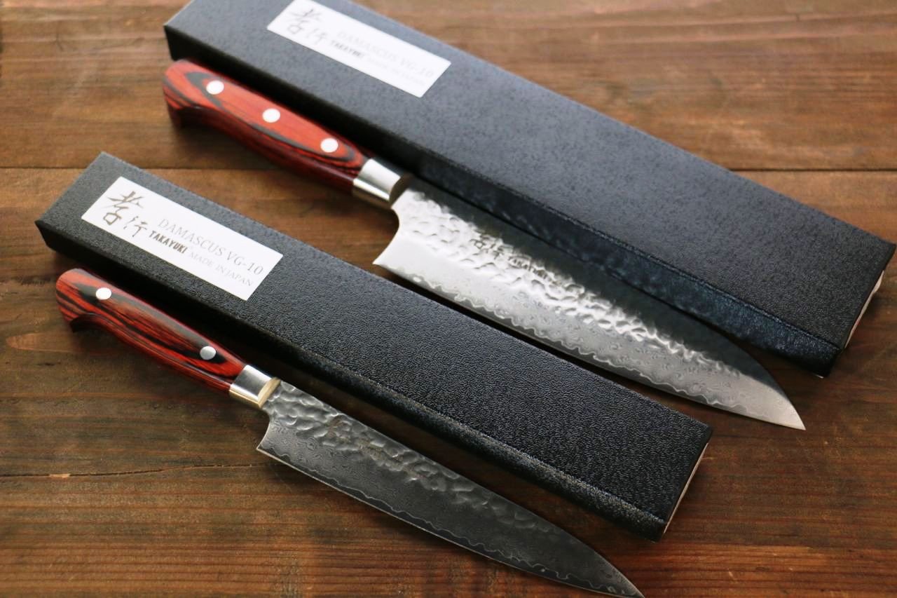 Sakai Takayuki 33 Layer Damascus Santoku 180mm & Petty 150mm Japanese Knives Set - Japanny - Best Japanese Knife