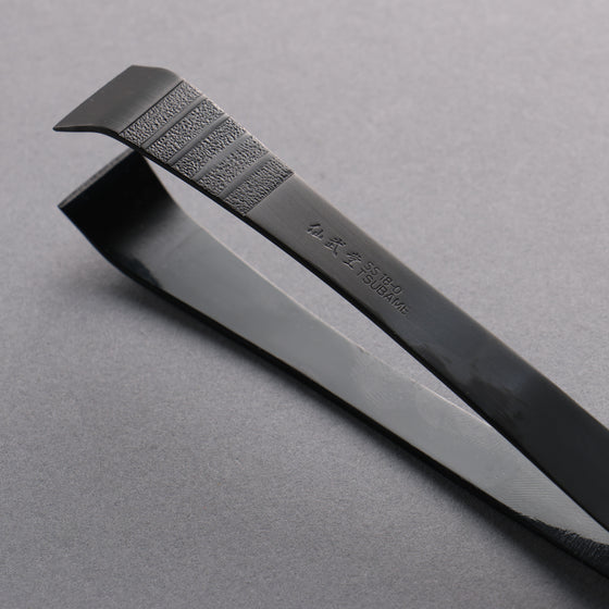 Rounded (Kanto Style) Black Oxidized with anti-slip Steel Fishbone Tweezers  120mm - Japanny - Best Japanese Knife