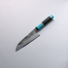  Daisuke Nishida White Steel No.1 Hammered Santoku  165mm Rosewood with Siver Rngs and Blue turquoise Ferrule and End Cap Handle - Japanny - Best Japanese Knife