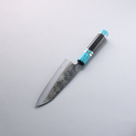 Daisuke Nishida White Steel No.1 Hammered Santoku  165mm Rosewood with Siver Rngs and Blue turquoise Ferrule and End Cap Handle - Japanny - Best Japanese Knife