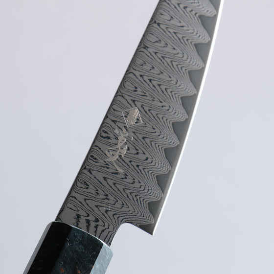 Kanjyo VG10 Damascus Migaki Finished Petty-Utility  105mm Dark Blue Stabilized Wood Handle - Japanny - Best Japanese Knife