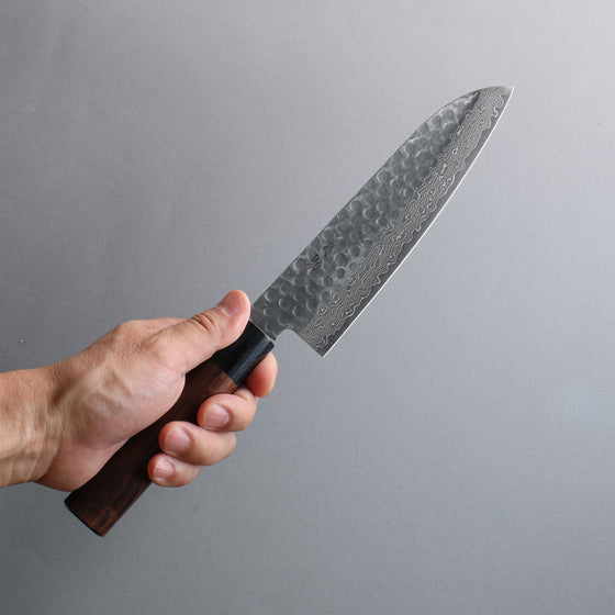 Seisuke VG10 16 Layer Hammered Damascus Santoku  180mm Rosewood Handle - Japanny - Best Japanese Knife