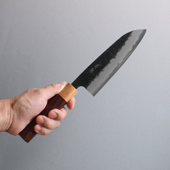 Seisuke Blue Super Black Nashiji Santoku  170mm Rosewood (Ferrule: White Pakka Wood) Handle - Japanny - Best Japanese Knife