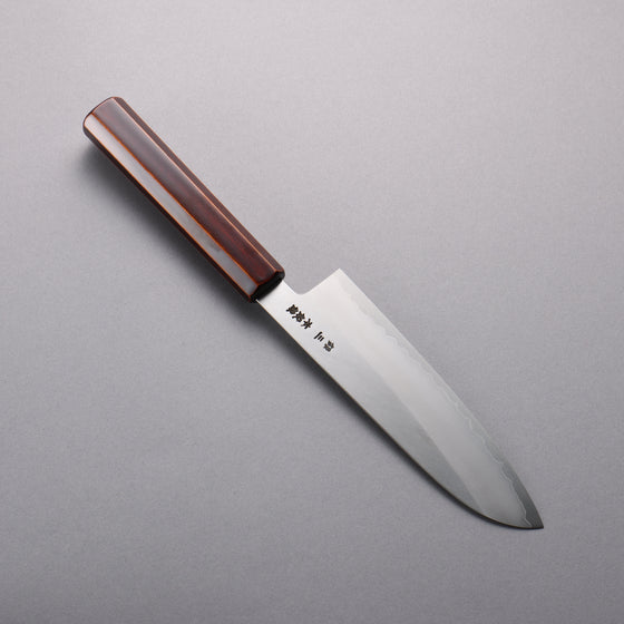 Hado Silver Steel No.3 Migaki Finished Santoku  180mm Lacquered (Kijiro-nuri) Handle - Japanny - Best Japanese Knife