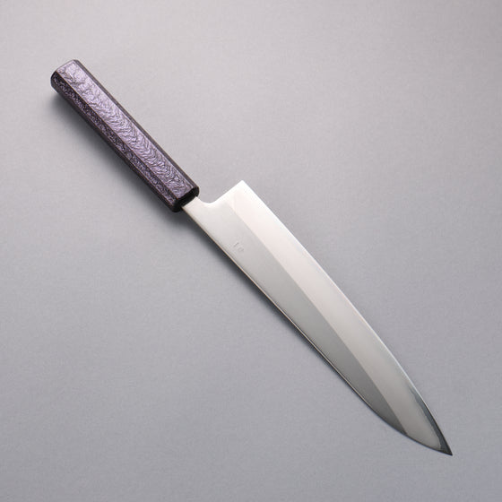 Seisuke White Steel No.1 Migaki Polish Finish Gyuto  240mm Oak with Purple Lacquer Handle - Japanny - Best Japanese Knife