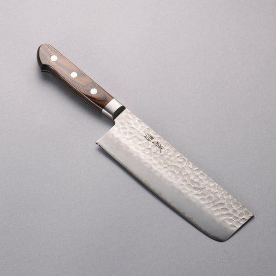 Seisuke AUS8 Hammered Nakiri 165mm Brown Pakka wood Handle - Japanny - Best Japanese Knife