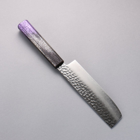 Sakai Takayuki Rinnou VG10 33 Layer Damascus Nakiri 160mm Purple Lacquered Handle - Japanny - Best Japanese Knife