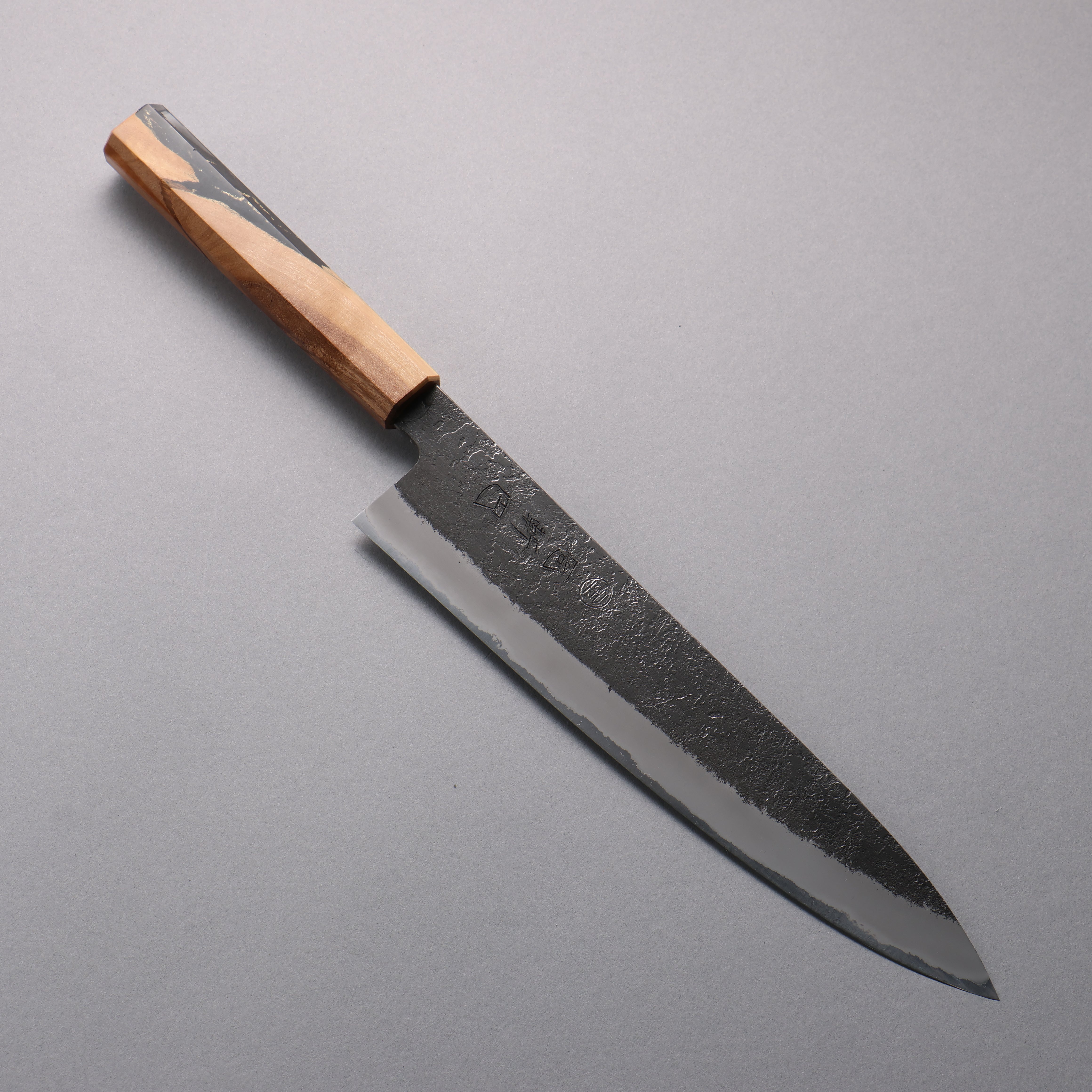Hozantomoe White Steel No.2 Black Finished Gyuto 240mm Olive Tree and Black Resin Handle - Japanny - Best Japanese Knife