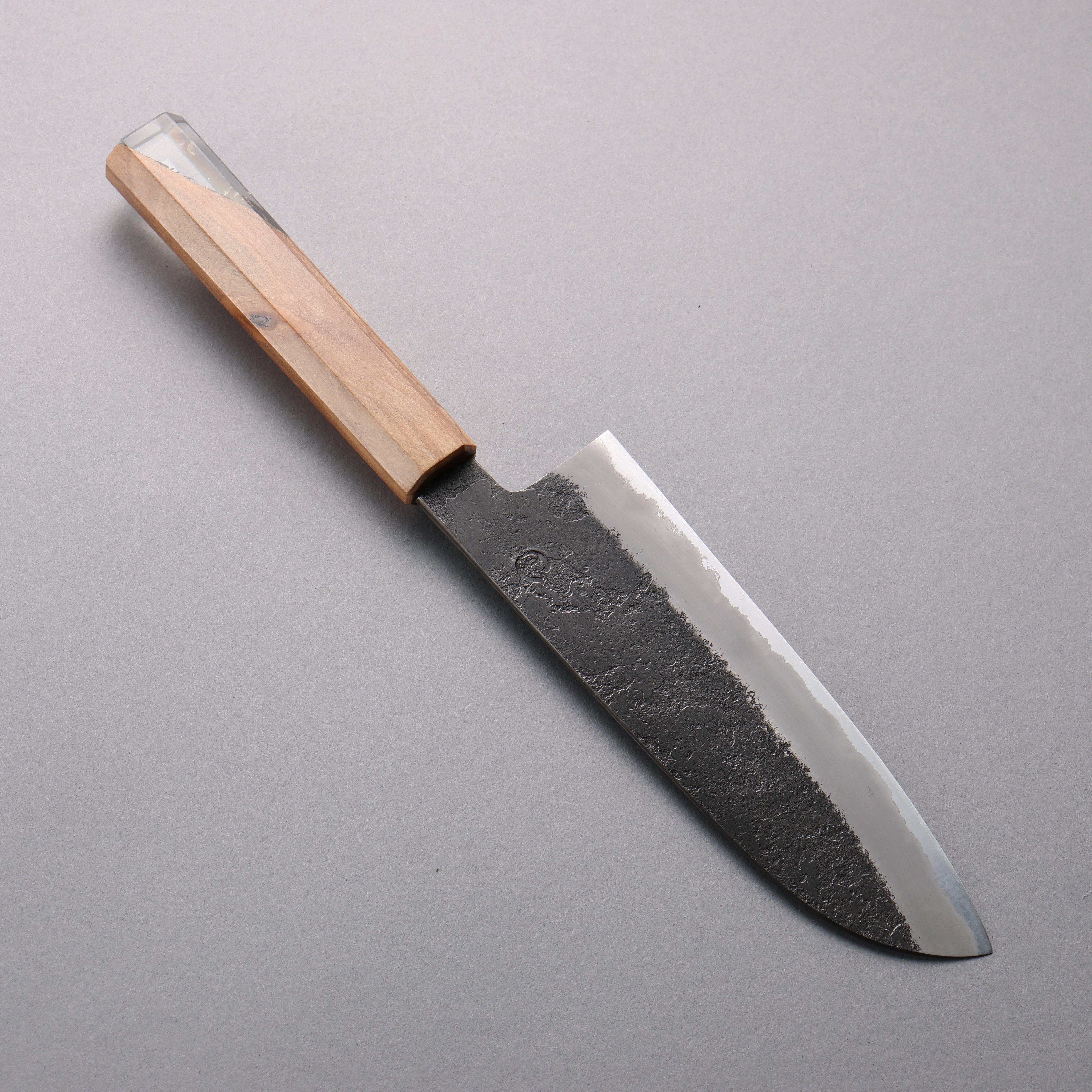 Hozantomoe White Steel No.2 Black Finished Santoku 180mm Olive Tree and Black Resin Handle - Japanny - Best Japanese Knife