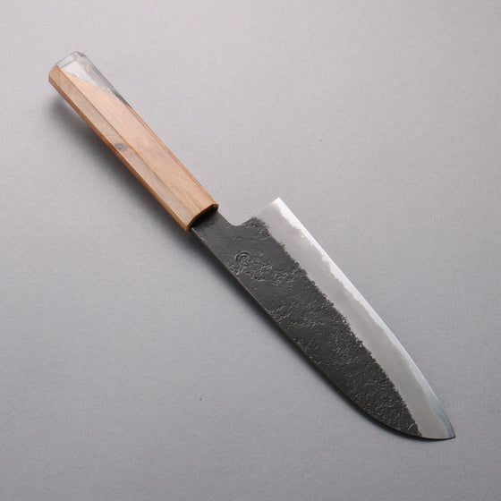 Tomoe Hozan White Steel No.2 Black Finished Santoku  180mm Olive Tree and Black Resin Handle - Japanny - Best Japanese Knife