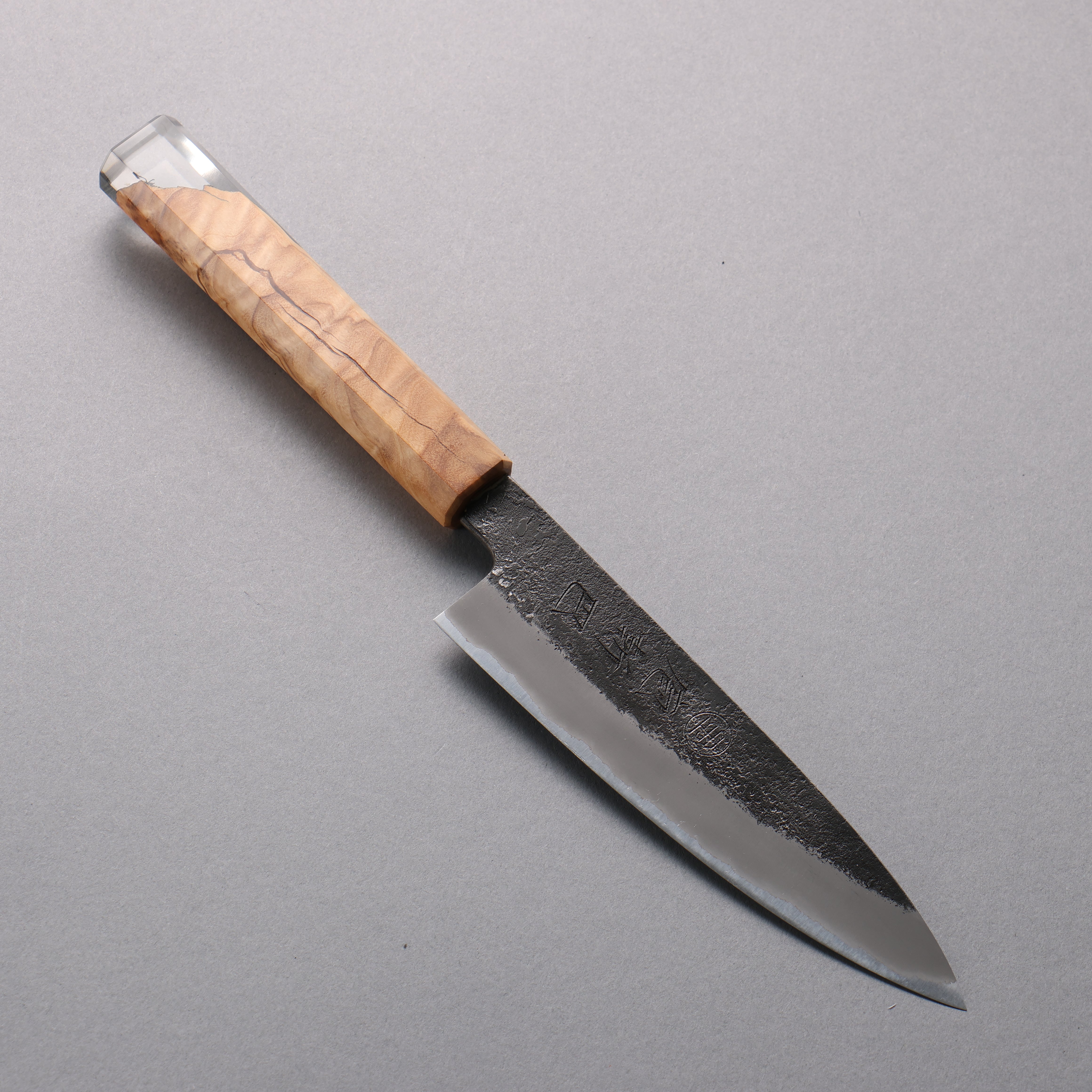 Hozantomoe White Steel No.2 Black Finished Petty-Utility 135mm Olive Tree and Black Resin Handle - Japanny - Best Japanese Knife
