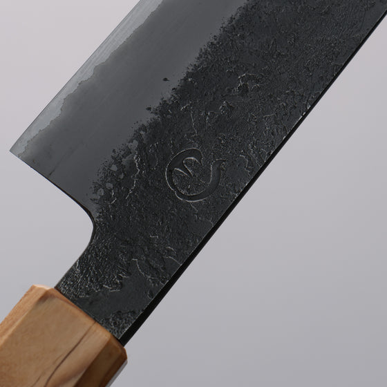 Tomoe Hozan White Steel No.2 Black Finished Petty-Utility  135mm Olive Tree and Black Resin Handle - Japanny - Best Japanese Knife