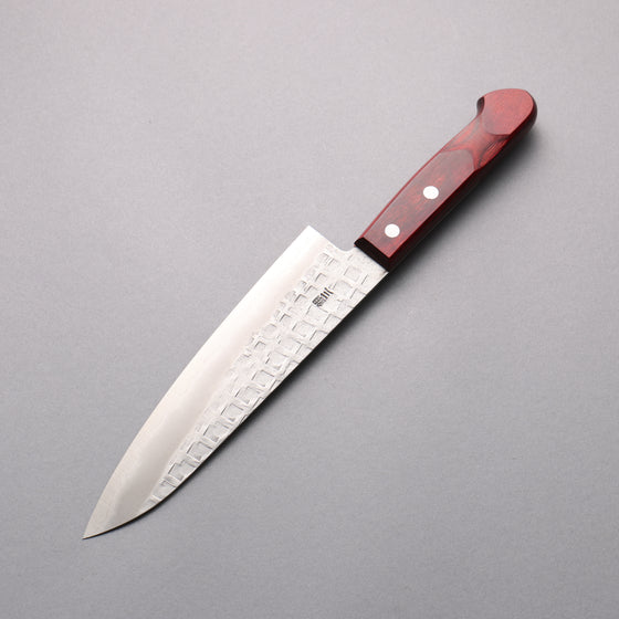 Nao Yamamoto Silver Steel No.3 Nashiji Hammered(square) Gyuto  180mm Red Pakka wood Handle - Japanny - Best Japanese Knife