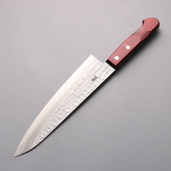 Nao Yamamoto Silver Steel No.3 Nashiji Hammered(square) Gyuto  210mm Red Pakka wood Handle - Japanny - Best Japanese Knife