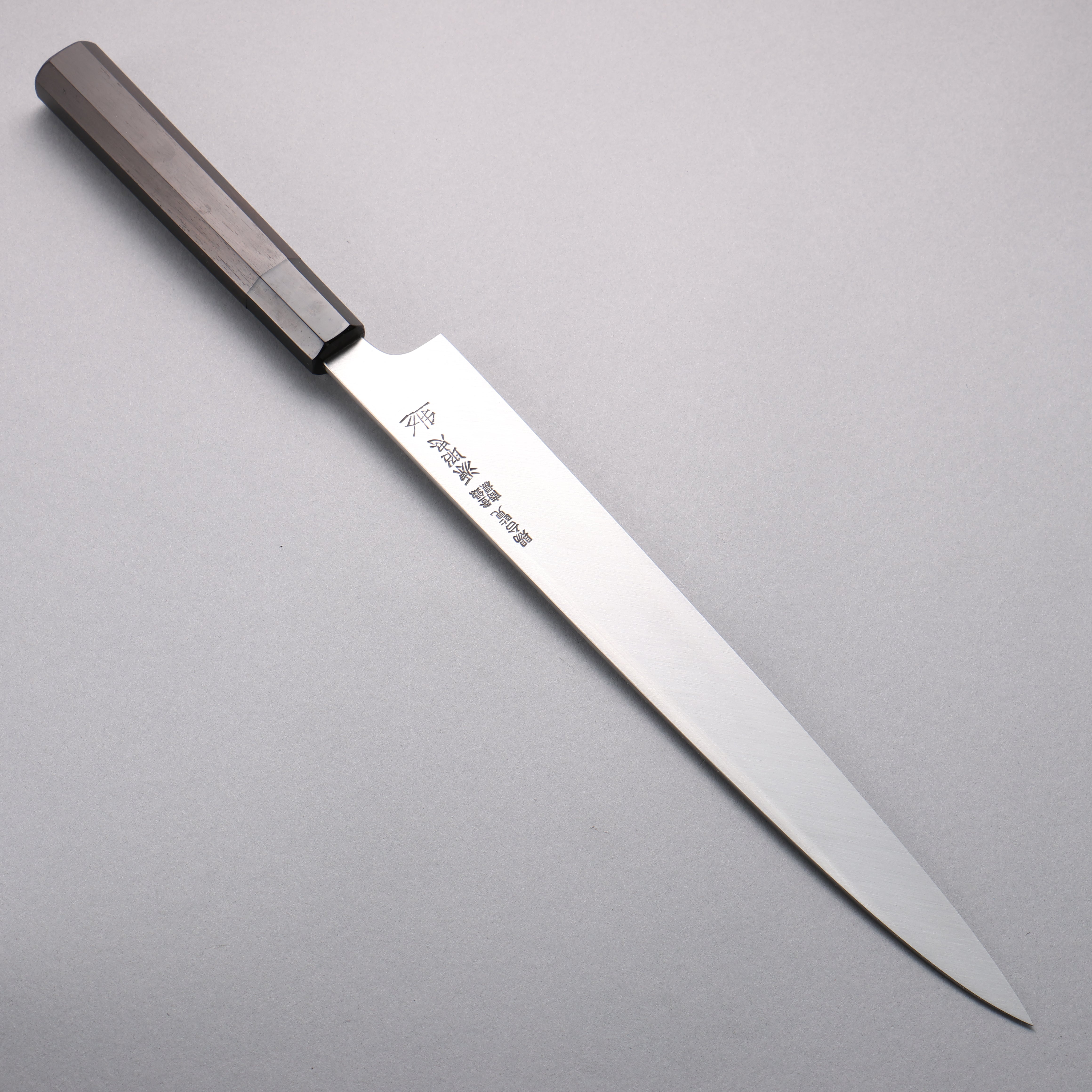 Minamoto Akitada Honyaki DX Blue Steel No.2 Kasumitogi Yanagiba 300mm Ebony Wood Handle - Japanny - Best Japanese Knife