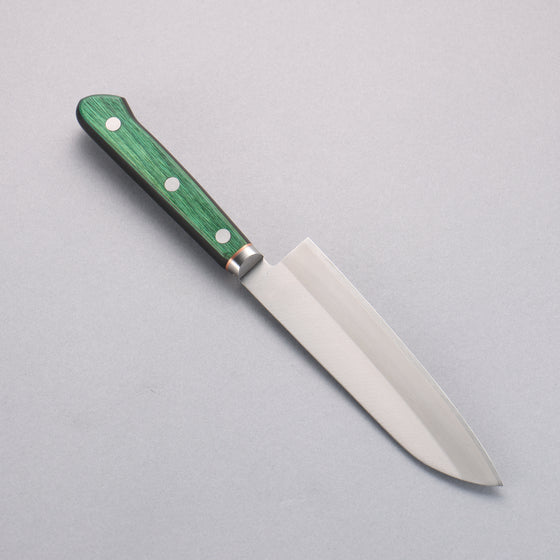 Sakai Kikumori Blue Steel No.1 Small Santoku 140mm Green Pakka wood Handle - Japanny - Best Japanese Knife