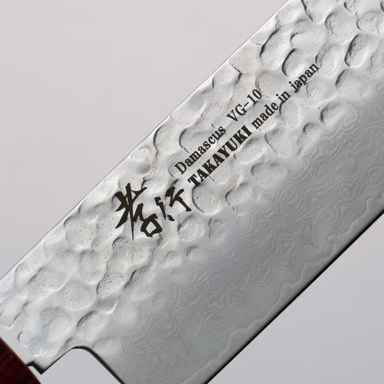 Sakai Takayuki VG10 33 Layer Hammered Damascus Nakiri  160mm Rosewood (ferrule: Red Pakka wood) Handle - Japanny - Best Japanese Knife