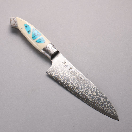 Kajin ZDP189 Damascus Migaki Finished Santoku  165mm Corian with Turquoise Inlay Handle - Japanny - Best Japanese Knife