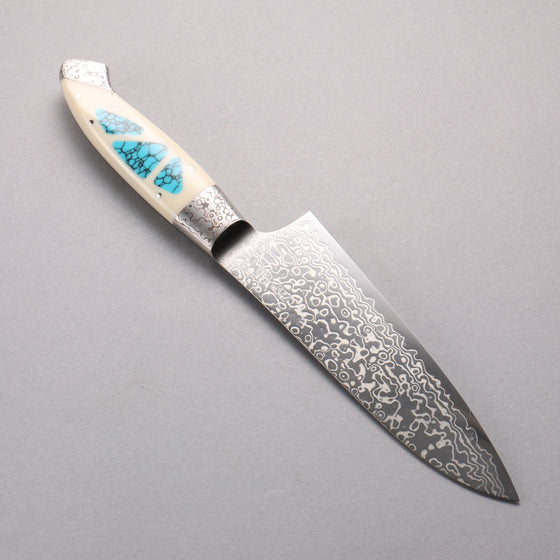 Kajin ZDP189 Damascus Migaki Finished Santoku  165mm Corian with Turquoise Inlay Handle - Japanny - Best Japanese Knife