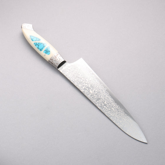 Kajin ZDP189 Damascus Migaki Finished Gyuto  210mm Corian with Turquoise Inlay Handle - Japanny - Best Japanese Knife