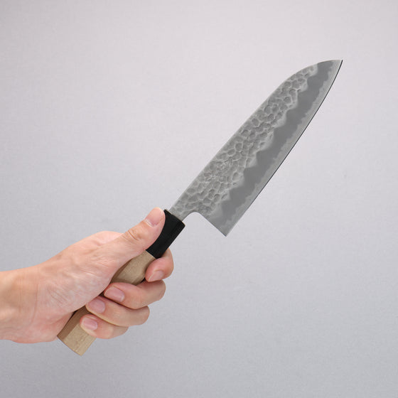 Oul Blue Super Hammered Santoku  165mm Magnolia Handle - Japanny - Best Japanese Knife