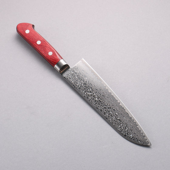 Seisuke Kagami2 AUS10 Mirrored Finish Damascus Santoku  180mm Red Pakka wood Handle - Japanny - Best Japanese Knife