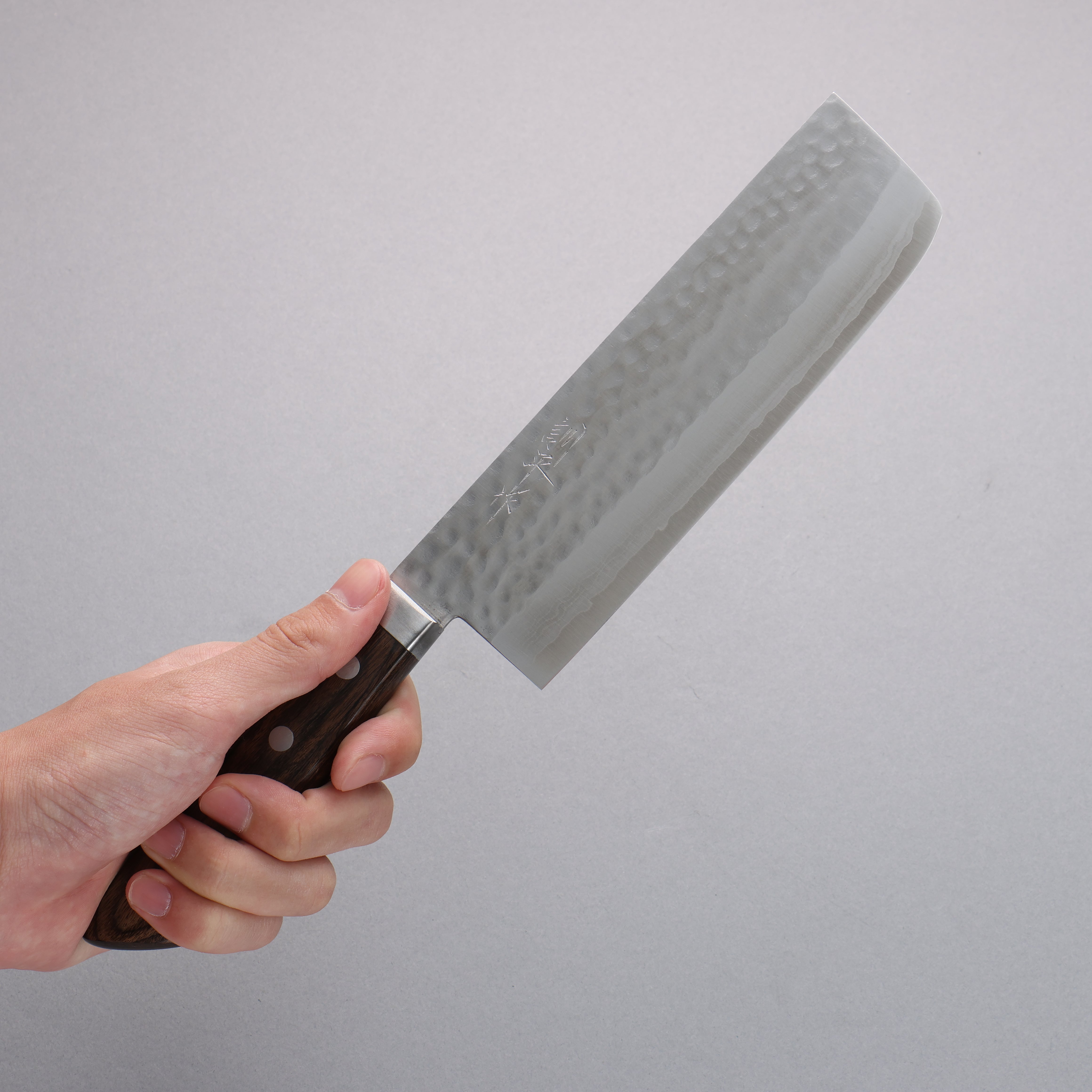 Kunihira Kokuryu VG10 Hammered Damascus Nakiri 165mm Scotch Pakka wood Handle - Japanny - Best Japanese Knife