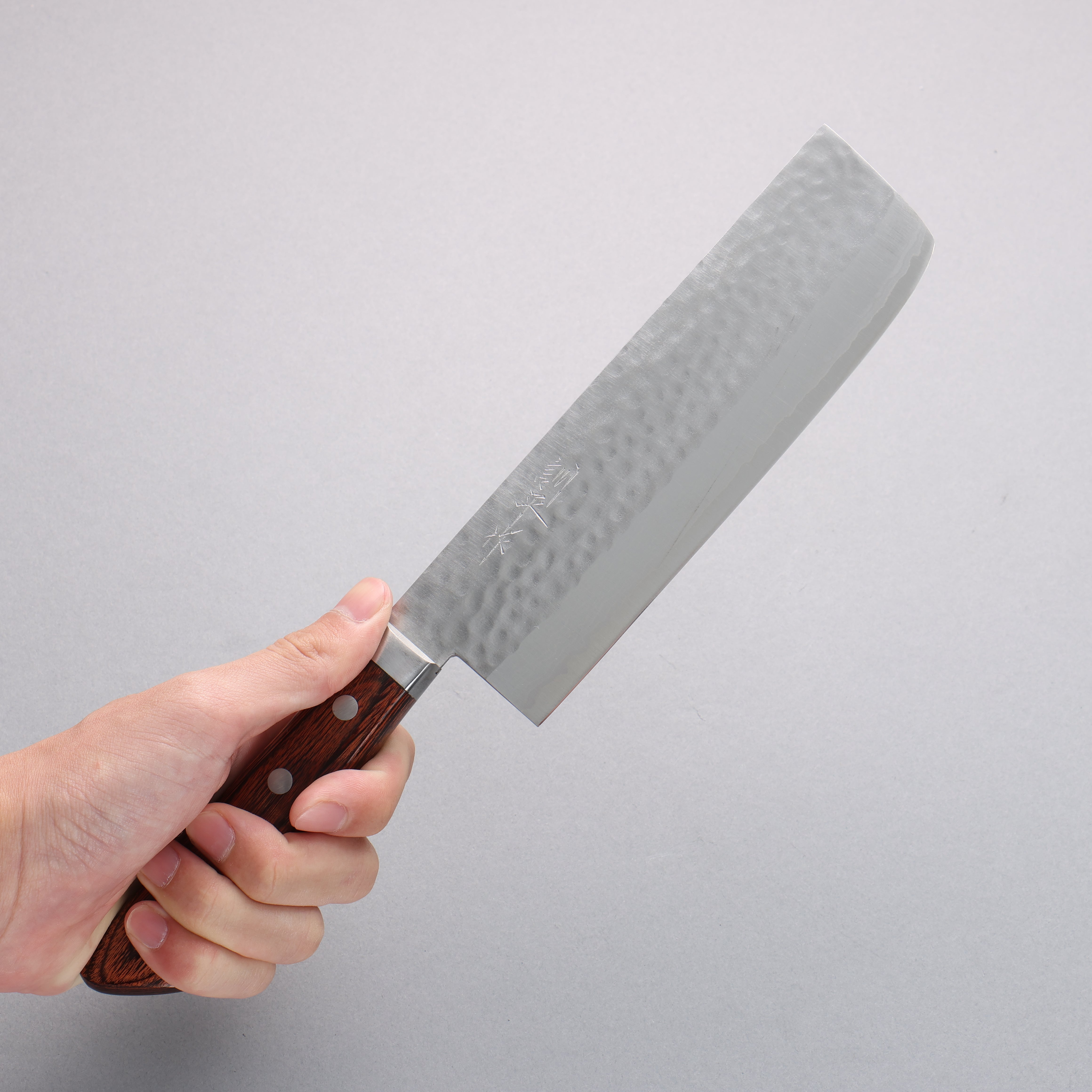 Kunihira Kokuryu VG10 Hammered Damascus Nakiri 165mm Mahogany Pakka wood Handle - Japanny - Best Japanese Knife