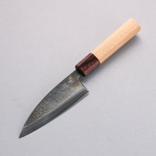  Fukube Shinbu Magomitsu Blue Steel No.2 Hammered Black Finished Deba  120mm Keyaki (Japanese Elm) Handle - Japanny - Best Japanese Knife