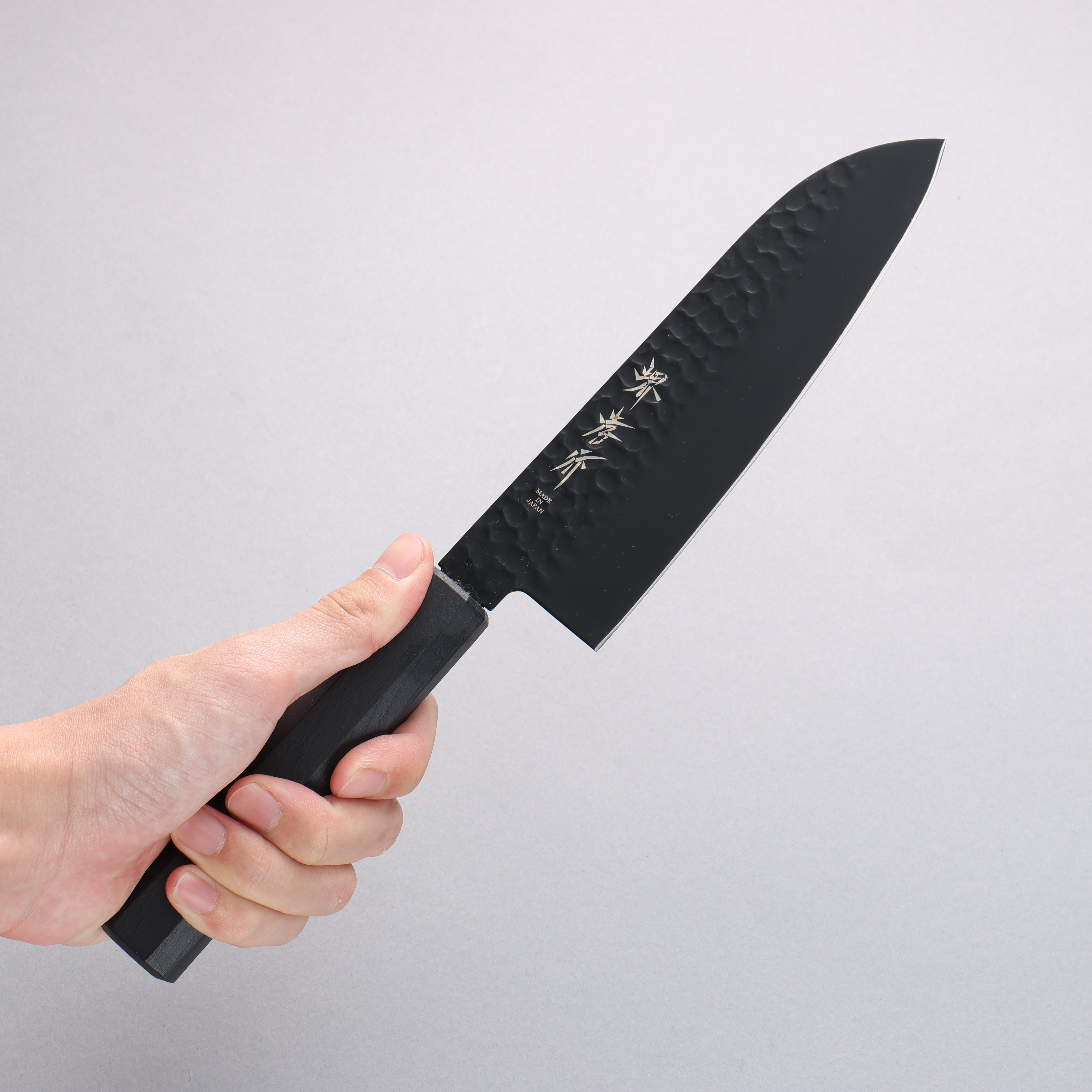 Sakai Takayuki Kurokage VG10 Hammered Teflon Coating Santoku 170mm Black Lacquered Handle - Japanny - Best Japanese Knife