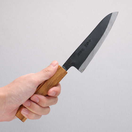 Nakaniida White Steel No.2 Black Finished Kawamuki 120mm Oak Handle - Japanny - Best Japanese Knife