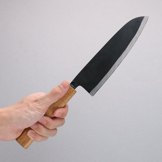 Nakaniida White Steel No.2 Black Finished Santoku 165mm Oak Handle - Japanny - Best Japanese Knife