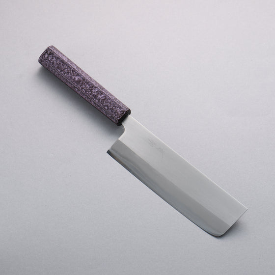 Seisuke White Steel No.1 Migaki Polish Finish Nakiri 165mm Oak with Purple Lacquer Handle - Japanny - Best Japanese Knife