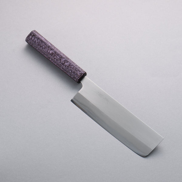 Seisuke White Steel No.1 Migaki Polish Finish Nakiri 165mm Oak with Purple Lacquer Handle