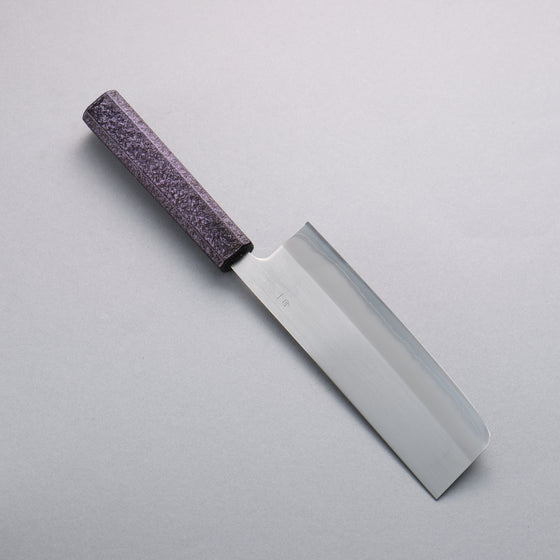 Seisuke White Steel No.1 Migaki Polish Finish Nakiri 165mm Oak with Purple Lacquer Handle - Japanny - Best Japanese Knife