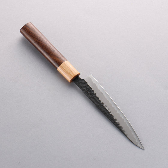 Seisuke Shitan Blue Super Hammered Kurouchi Petty-Utility 135mm Shitan Handle - Japanny - Best Japanese Knife