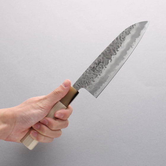 Seisuke Kumo White Steel No.1 Hammered Santoku 165mm Magnolia Handle - Japanny - Best Japanese Knife