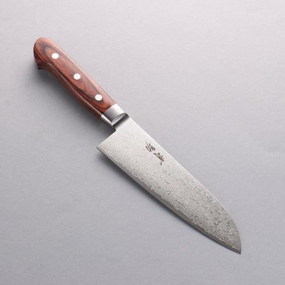 Seisuke Mokusei ZA-18 Mirrored Finish Damascus Santoku 170mm Brown Pakka wood Handle - Japanny - Best Japanese Knife