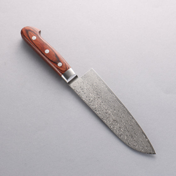 Seisuke Mokusei ZA-18 Mirrored Finish Damascus Santoku 170mm Brown Pakka wood Handle - Japanny - Best Japanese Knife