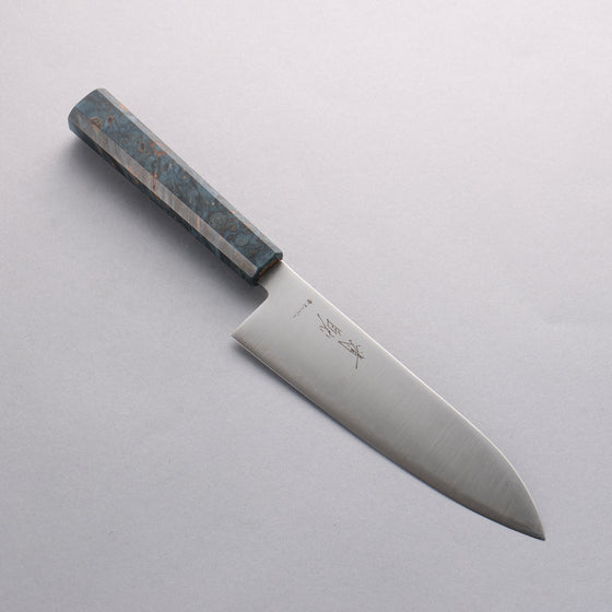 Seisuke Blue Super Migaki Polish Finish Santoku 180mm Stabilized wood Handle - Japanny - Best Japanese Knife