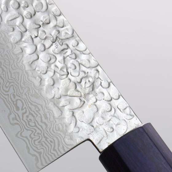 Seisuke Silver Steel No.3 Hammered Damascus Bunka 180mm Walnut (With Double Blue Pakka wood) Handle - Japanny - Best Japanese Knife