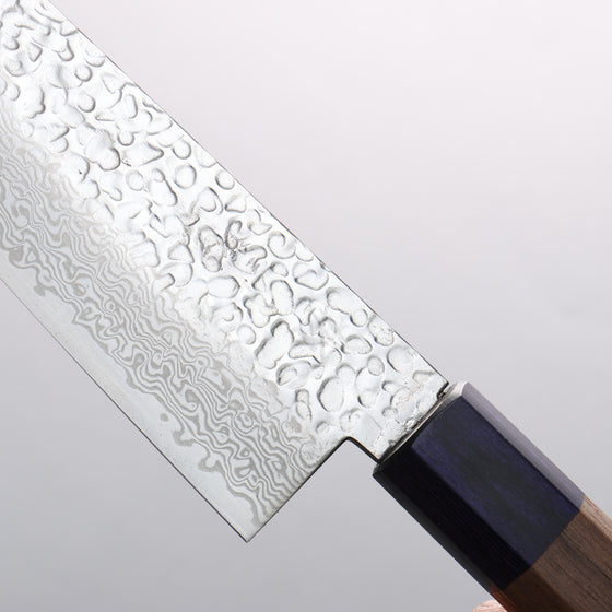 Seisuke Silver Steel No.3 Hammered Damascus Bunka 170mm Walnut (With Double Blue Pakka wood) Handle - Japanny - Best Japanese Knife